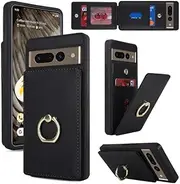 Lipvina for Google Pixel 8 Pro Case with Card Holder,Pixel 8 Pro Case Wallet for Women,Credit Card Holder,Ring Stand,Phone Wallet Cases 6.7"(Black)
