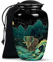Elephant Moonlit River of Cremation Urns for Human Ashes - Black Urns for Human Ashes Adult Male - Urn for Female Mom & Dad 10 Inch - Funeral Urn for Human Ashes Adult Man