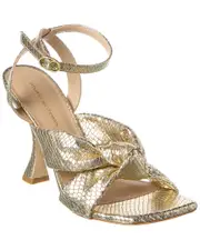 Stuart Weitzman Playa Ankle Strap Snake-Embossed Leather Sandal 7 Gold