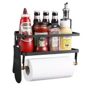 Magnetic Spice Rack For Refrigerator Paper Towel Holder 2-in-1 Foldable Strong