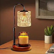[Briever] Dimmable Candle Warmer Lamp with Timer, Height Adjustable Electric Candle Wax Warmer for Any Size Jar Candles, Top-Down Light Heat Melting Wax with 2 Bulbs & Walnut Wooden Base for Home Decor