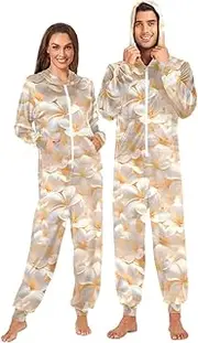 [AIXIWAWA] Adults Onesie Pajamas Warm Floral Print Zip Front One Piece Pajama Jumpsuits for Men Women S