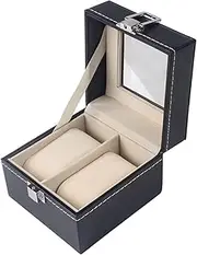 [CFZSALK] Watch Box Watch Holder Watch Organizer PU Leather 2-Slot Jewelry Holder Box Watch Storage Box Organiser With Glass Lid And Metal Lock Watch Case KeYJ