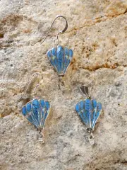 Hot Air Balloon 925 Raised Denim Lapis & Opal Petite Pendant & Earrings 3pc Set