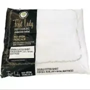 NEW VINTAGE FIRST LADY DOUBLE FULL FITTED SHEET NO IRON PERCALE SHEET WHITE