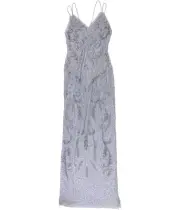 Aidan Mattox Womens Spaghetti-Strap V-Neck A-line Gown Dress, Blue, 0