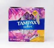 Tampax Radiant Regular Absorbency Plastic Tampons Unscented 28 Ct New Torn Box