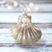 Metallic Glitter Shell Ornaments Set Of 2 Coastal Christmas Decor *SHIPS WITHIN