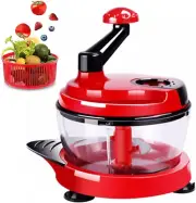 Multi-Functional Manual Food Processor - 8 Cup Hand Powered Crank Chopper (RED)