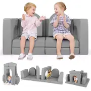 Babyjoy 8PCS Modular Kids Couch Playset Creative Sofa Set Toddler Combination Foam Block w/Suede Fabric Grey