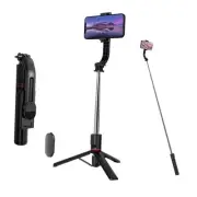 Selfie Stick Tripod, 44" Extendable, 360° Rotatable, Wireless Remote, Black