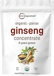 Maximum Strength Organic Korean Ginseng Root 200:1 Powder, 4 Ounce, Red Panax Ginseng Powder, Active Ginsenosides to Support Energy, Immune System, Mental Health & Physical Performance