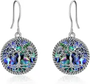 Tree of Life 925 Sterling Silver Dangel Earrings Christmas Gift for Women Mom