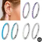2X G23 Titanium Nose Ring Opal & Zircon Septum Clicker Ear Tragus Conch Piercing