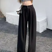 High-Rise Plain Straight Leg Dress Pants Black - M
