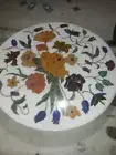24" Marble Coffee Dining Table Top Floral Round Inlaid Orginal Home Decor Gifts