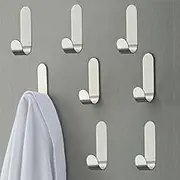 Self Adhesive Wall Hooks, 8 Pieces Heavy Duty Towel Hooks, Wall Hanging Hooks for Key Robe Coat Towel, Door Hooks, Waterproof, Wall Mount Hook for Bathroom, Kitchen, Home, Office (Silver)