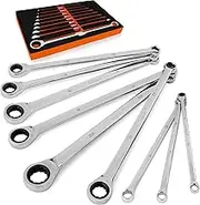 HORUSDY 9-Piece Extra Long Ratchet Spanner Set, Double Ring Ratcheting Spanners, Metric 8-22MM Spanner Set CRV with Storage Foam for Tool Box Chest Drawer