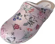 [Solema] TRIS Leather Shoes Clog Mules Comfort Shoes Slippers Women, Cream Flowers, 9 AU