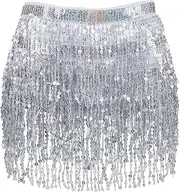 [GORGECRAFT] Sequin Belly Dance Hip Scarf Tassel Skirt Wrap Fringe Skirt Red Sparkly Rave Costume for Women Mardi Gras Yoga Belly Dancing Festival Clothing Halloween Party 91.34inch/232cm