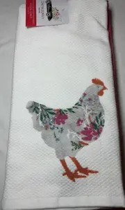 CYNTHIA ROWLEY KITCHEN TOWELS (3) CHICKEN PINK WAFFLE 100% cotton NWT
