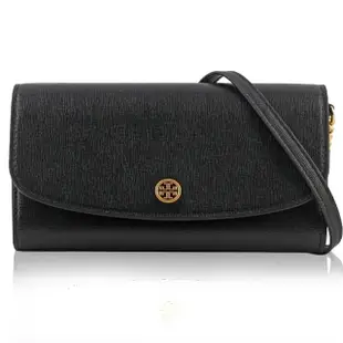 【TORY BURCH】TORY BURCH Robinson 防刮皮革鏈帶斜背長夾(經典黑)