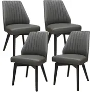 Shelby Set of 4 Dining Chair Genuine Leather Solid Rubber Wood Frame - Dark Grey