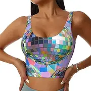 [LHDGBNV] Sports Bras for Women, U Back Removable Womens Tank Tops Disco Ball Pattern Funny Yoga Print Workout Bras