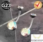 Belly Piercing Bar Body Jewellery TITANIUM Navel Barbell 14G PRONG SET CRYSTAL