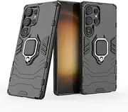 Back Case Cover Case Compatible with Samsung Galaxy S25 Ultra with Stand,Rugged Kickstand Protective Shockproof Bumper Cover with Holder [Adjustable & Foldable] Phone Case Protective Case(Black)