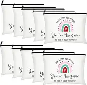 Chunful 10 Pieces Inspirational Canvas Makeup Bags for Women Bulk Rainbow Canvas Makeup Bags Cosmetic Bag with Zipper Friendship Gift Travel Toiletry Bag Pouch, white, Heart Style