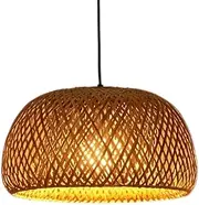 Hobaca 12'' Boho Rattan Pendant Light Fixture,E27 Hardwired Ceiling Hanging Light, Pendant Lighting Bamboo Wicker Chandelier Hanging Lamp for Kitchen Island Living Room Dining Room