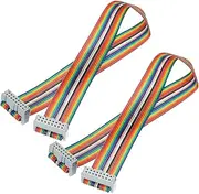 uxcell 2 Pcs 16 Pin Flat Rainbow Ribbon Cable FC/FC Female Connector 1FT 2.54mm Pitch Breadboard Jumper Wires for Electronic Projects