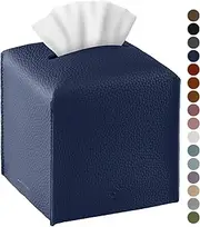 Tissue Box Cover, Jeethemy Square PU Leather Tissue Box Holder, Modern Tissue Case Facial Paper Organizer Dispenser，5X5X5'',Single Navy Blue