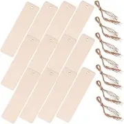 HAWILLOSCH 1 Set Blank Wooden Present Tags with Ropes Unfinished Rectangle Wood Cutouts for DIY Crafts for Schools Camps Churches and Home Decor