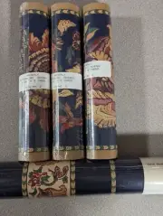 Vintage Jacobean Waverly Wallpaper Border Double Roll Lot Floral Blue Gold