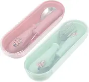 UTHCLO 2 Sets Stainless Steel Forks and Spoons Portable Tableware with Design for Milk and Pureed Food Present for Parents