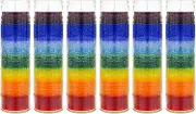 Mega Candles 6 pcs Unscented Multi Color Chakra Glass Prayer Devotional Candle, Hand Poured Premium Wax Candles 2 Inch x 8 Inch, Promotes Positive Energy, Aids Meditation & Relaxation