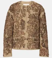 [Dries Van Noten] Dries Van Noten Sequined cotton jacket AU 10 beige
