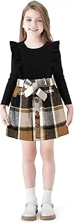 [PATPAT] Girls Plaid Skirt Set Ruffled Ribbed Long-Sleeve Top and Checkered Pleated Skirt Toddler Baby Girl Autumn Winter Outfit
