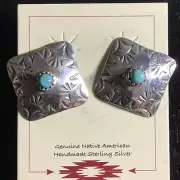 Sterling Native American Concho Turquoise Earrings Joe Gray