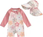 [Socutebabe] Toddler Infant Baby Boys Swimsuit Kids Rash Guard One Piece Newborn Zipper Bathing Suit Swimwear with Hat