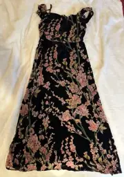 Oasis Petite Black Maxi Dress Black Floral Devore Cowl Neck Size 8 BNWT Wedding