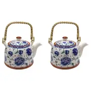 2x Blue Flowers 18cm Ceramic Teapot Decor Brewing Tea Container Pot w/ Handle