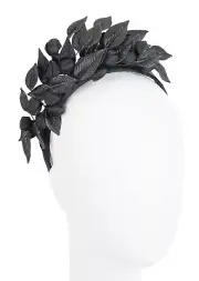 Black faux leather racing fascinator headband by Max Alexander RRP $159