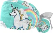 [WOSHJIUK] Working Hat 2 Pack Scrub Caps for Women,Cartoon Unicorn Cloud,Tie Back Cap Adjustable Scrub Hat
