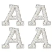 4 Pcs White Pearl Letter Patches Rhinestone Alphabet Cloth Patches Iron on, A