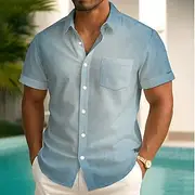 Men's Gradient Color Shirt Summer Shirt Button Up Shirt Short Sleeve Fashion Casual Outdoor Vacation Dailywear Summer Spring Turndown 3D Print Collared Shirts