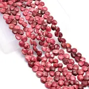AAA+ Natural Thulite Gemstone 7mm-9mm Smooth Heart Briolette Beads | 8" Strand