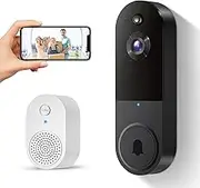 SUNNYJANE 1080P Smart Video Doorbell Camera Wireless with Ring Chime, Human Motion Detection, Night Vision, 2-Way Audio, Battery Powered, Cloud Storage, 2.4G WiFi, Indoor Outdoor Surveillance